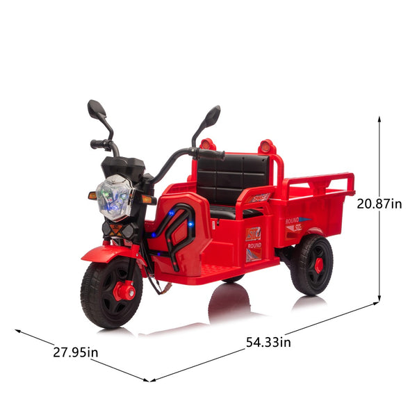 English Elm 12v Kids Electric Cargo Trike with Led Lights Wide Seat Anti-slip Wheels Toddler Ride On Red W1578P336051