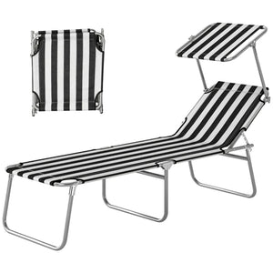 English Elm Portable Folding Outdoor Chaise Lounge with Sun Awning Oxford Cloth Steel Frame T3971P476901