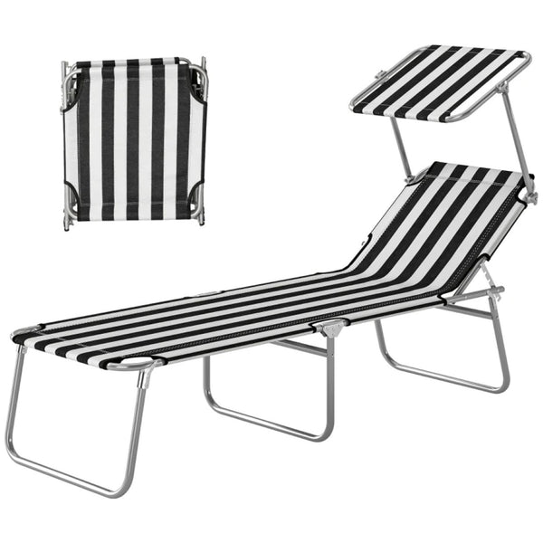 English Elm Portable Folding Outdoor Chaise Lounge with Sun Awning Oxford Cloth Steel Frame T3971P476901