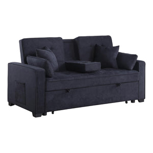 English Elm Woven Convertible Sleeper Loveseat with Dropdown Console, USB Ports, Cup Holders & Storage Pockets - Dark Gray B016S00046