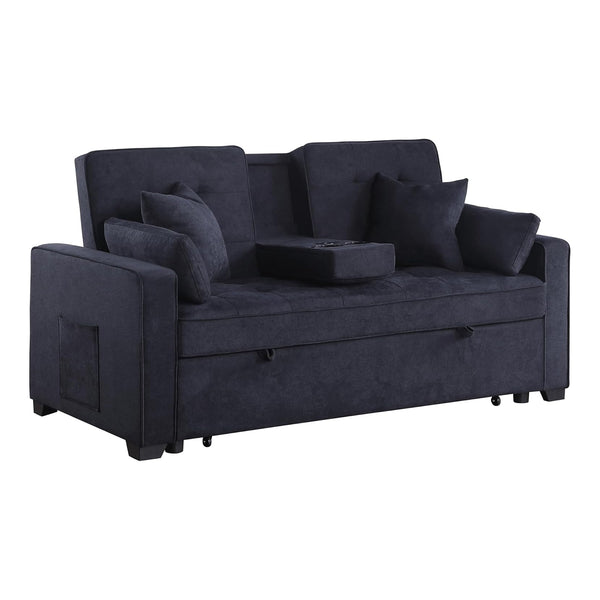 English Elm Woven Convertible Sleeper Loveseat with Dropdown Console, USB Ports, Cup Holders & Storage Pockets - Dark Gray B016S00046