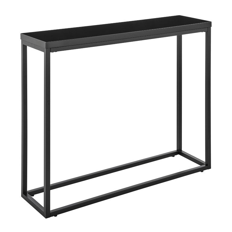 EuroStyle Teresa Lacquer Console Table Glossy Entry Hall Accent with Steel Base High Gloss Black/Matte Black 09911BLK