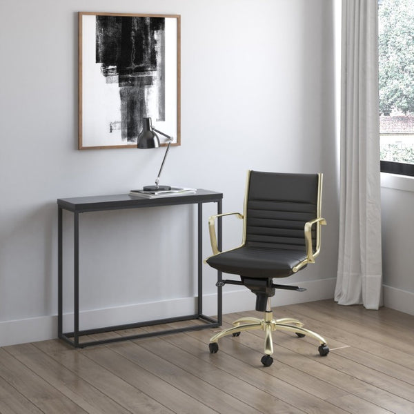 EuroStyle Teresa Lacquer Console Table Glossy Entry Hall Accent with Steel Base High Gloss Black/Matte Black 09911BLK