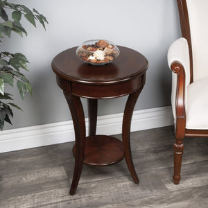 Butler Specialty Holdin Round Wood Side Table With Open Shelf - Elegant Cherry And Walnut Veneer Inlay Design Dark Brown Rubberwood Solids,Mdf,Cherry,Maple And Walnut Veneers 992024-butler