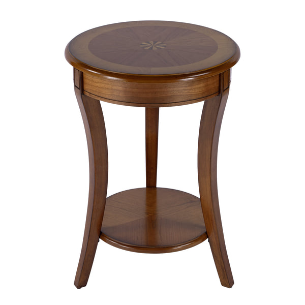 Butler Specialty Holdin Round Wood Side Table With Open Shelf - Elegant Cherry And Walnut Veneer Inlay Design Medium Brown Poplar Wood,Mdf,Cherry,Maple,Walnut And Olive Ash Burl Veneers 992101-butler