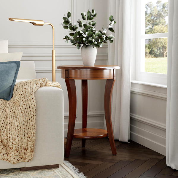 Butler Specialty Holdin Round Wood Side Table With Open Shelf - Elegant Cherry And Walnut Veneer Inlay Design Medium Brown Poplar Wood,Mdf,Cherry,Maple,Walnut And Olive Ash Burl Veneers 992101-butler