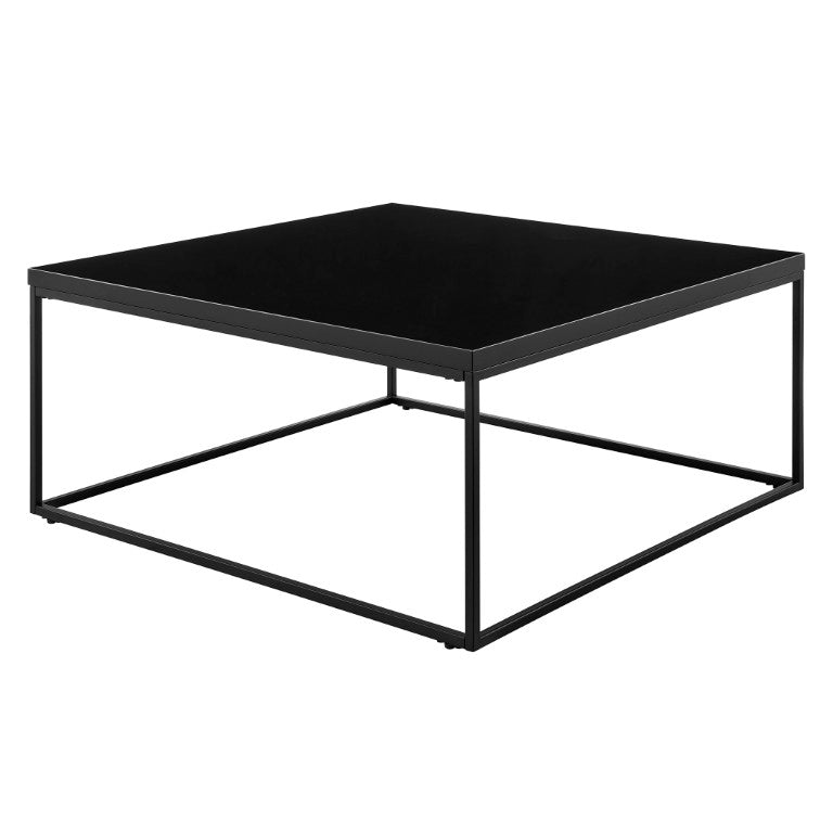 EuroStyle Teresa Square Coffee Table Lacquered Top with Stainless Steel Base for Modern Living High Gloss Black/Matte Black 09921BLK