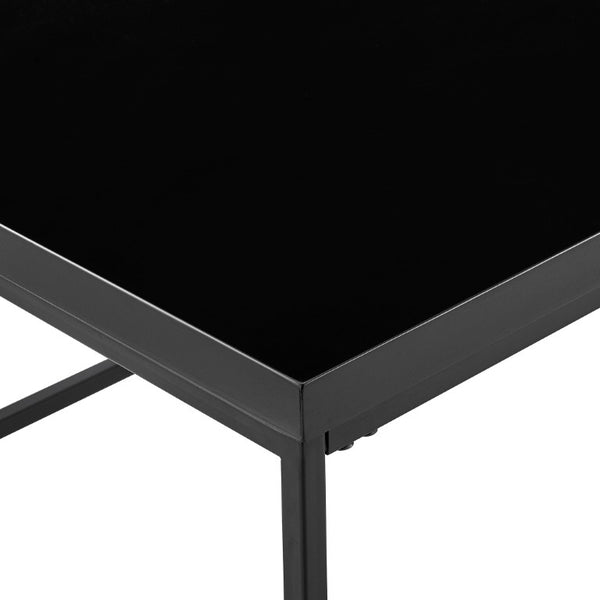 EuroStyle Teresa Square Coffee Table Lacquered Top with Stainless Steel Base for Modern Living High Gloss Black/Matte Black 09921BLK