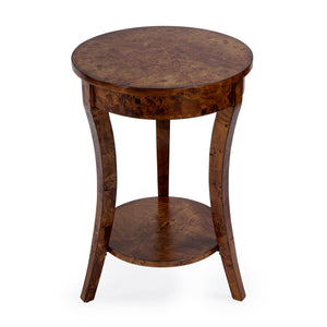Butler Specialty Holdin Round Wood Side Table With Stylish Lower Shelf For Contemporary Living Spaces, Medium Tone Medium Brown Poplar Solids,Burl Veneer,Mdf 992442-butler