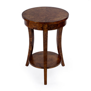 Butler Specialty Holdin Round Wood Side Table With Stylish Lower Shelf For Contemporary Living Spaces, Medium Tone Medium Brown Poplar Solids,Burl Veneer,Mdf 992442-butler