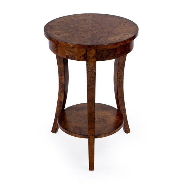 Butler Specialty Holdin Round Wood Side Table With Stylish Lower Shelf For Contemporary Living Spaces, Medium Tone Medium Brown Poplar Solids,Burl Veneer,Mdf 992442-butler