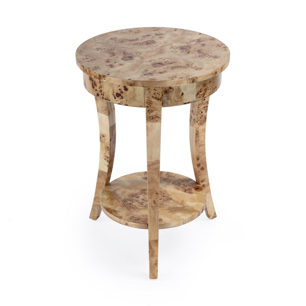 Butler Specialty Holdin Round Wood Side Table With Stylish Lower Shelf For Contemporary Living Spaces, Medium Tone Light Brown Poplar Solids,Burl Veneer,Mdf 992443-butler