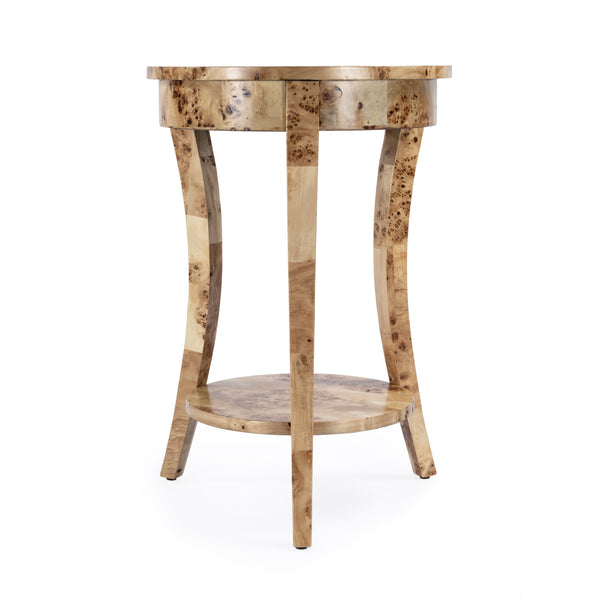 Butler Specialty Holdin Round Wood Side Table With Stylish Lower Shelf For Contemporary Living Spaces, Medium Tone Light Brown Poplar Solids,Burl Veneer,Mdf 992443-butler