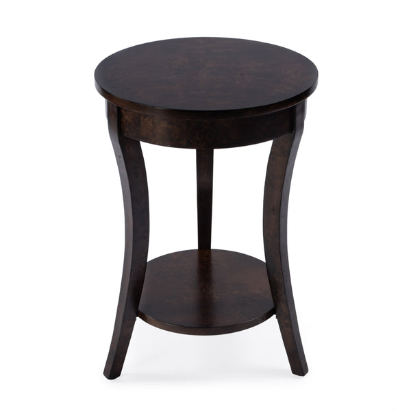 Butler Specialty Holdin Round Wood Side Table With Stylish Lower Shelf For Contemporary Living Spaces, Medium Tone Dark Brown Poplar Solids,Burl Veneer,Mdf 992446-butler