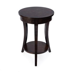 Butler Specialty Holdin Round Wood Side Table With Stylish Lower Shelf For Contemporary Living Spaces, Medium Tone Dark Brown Poplar Solids,Burl Veneer,Mdf 992446-butler