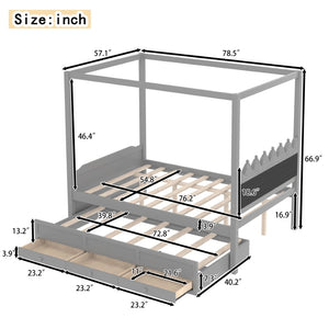 English Elm Full Bunk Bed with Trundle Bookshelf Storage Pine Frame Car Design for Kids W1580S00318