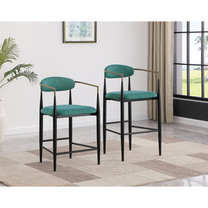 English Elm Renfroe Mid-Century Fabric Upholstered Bar Stool Set of 2 with Padded Back, Footrest and Black Base Green B062P299975