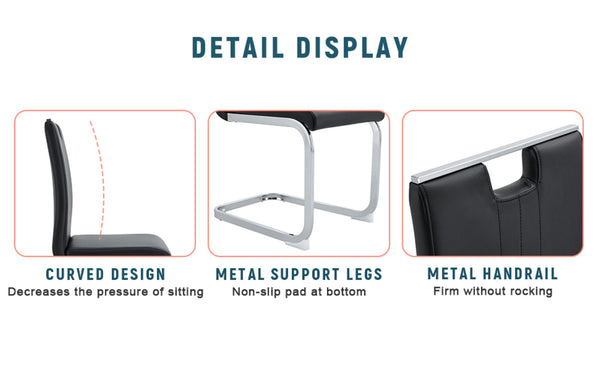 English Elm Set Of 4 Bow-Shaped Black Pu Chairs - Modern Elegance For Dining, Office, And Lounge Spaces W3226P279082-GIGA