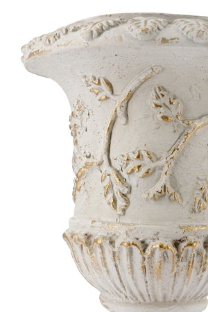 English Elm 14x14x20.3" Classical Magnesium Urn Planter Ornate Carved Relief Antique White Finish W2078P494882