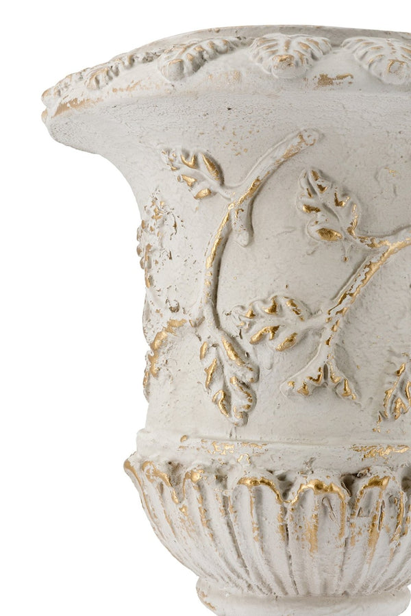 English Elm 14x14x20.3" Classical Magnesium Urn Planter Ornate Carved Relief Antique White Finish W2078P494882