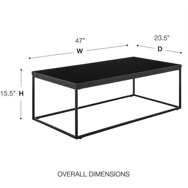 EuroStyle Teresa Rectangular Lacquered Top Coffee Table with Sleek Stainless Steel Base High Gloss Black/Matte Black 09941BLK