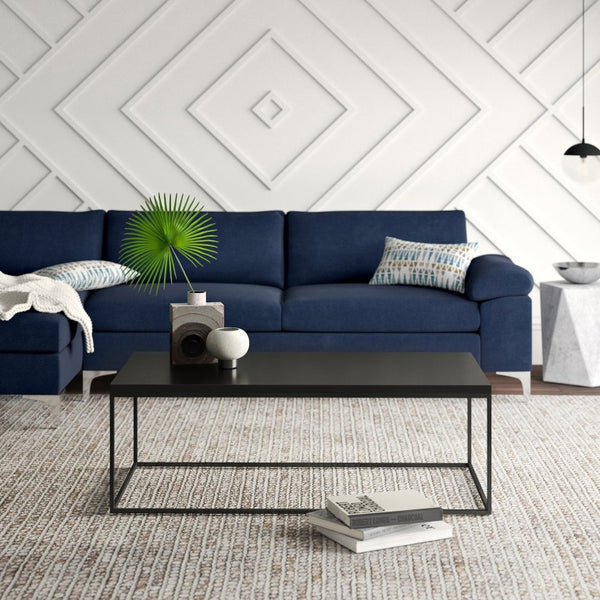 EuroStyle Teresa Rectangular Lacquered Top Coffee Table with Sleek Stainless Steel Base High Gloss Black/Matte Black 09941BLK