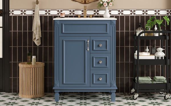 English Elm 24" French Inspired Bathroom Vanity with Ceramic Basin Soft Close Cabinet and 2 Drawers N710P318989C