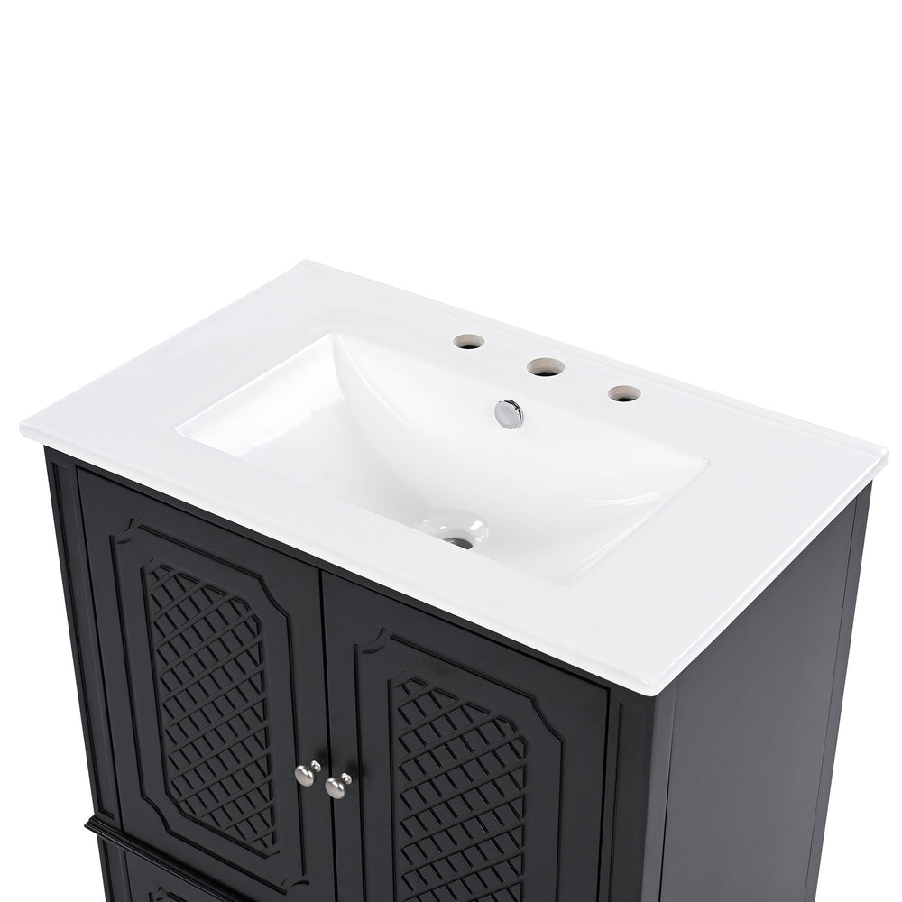 English Elm Christopher Knight Home® - 60" Bathroom Vanity Double Sink Freestanding Set with Ceramic Tops, Ample Adjustable Storage Black N759S313313B