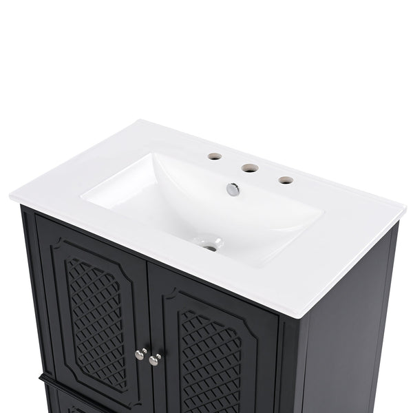 English Elm Christopher Knight Home® - 60" Bathroom Vanity Double Sink Freestanding Set with Ceramic Tops, Ample Adjustable Storage Black N759S313313B