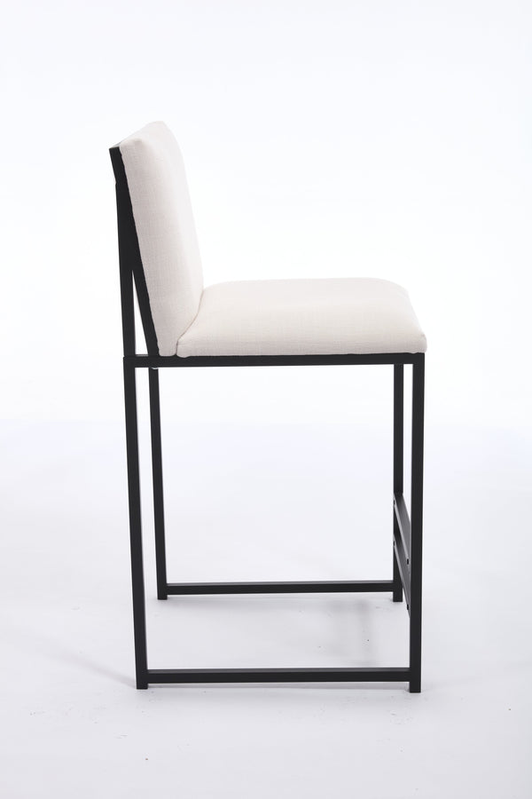 English Elm Counter Height Bar Stools Set of 2 Upholstered Linen Seats with Metal Frame & Cushion Comfort for Kitchen Bar and Dining Room Ivory W1249P257011