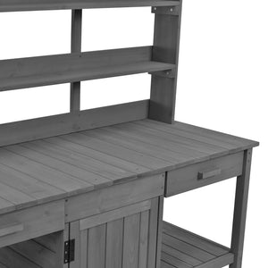 English Elm TOPMAX 66" Potting Bench Gray - Fir Wood Garden Workstation with 36" Counter, 2 Drawers, Shelves, Anti-Tip Device N717P221500E