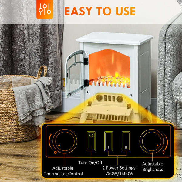 English Elm Homcom 21" Freestanding Electric Fireplace Heater With Realistic Led Flames & Safety Features, White W2225P249844