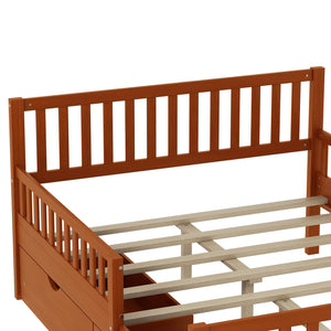 English Elm Full Wood Platform Bed with Headboard, Guardrails & Underbed Storage Drawers – Sturdy Pine Frame, 450LB Capacity Walnut 78.25 L x 18.5 W x 6 H N733P172700D