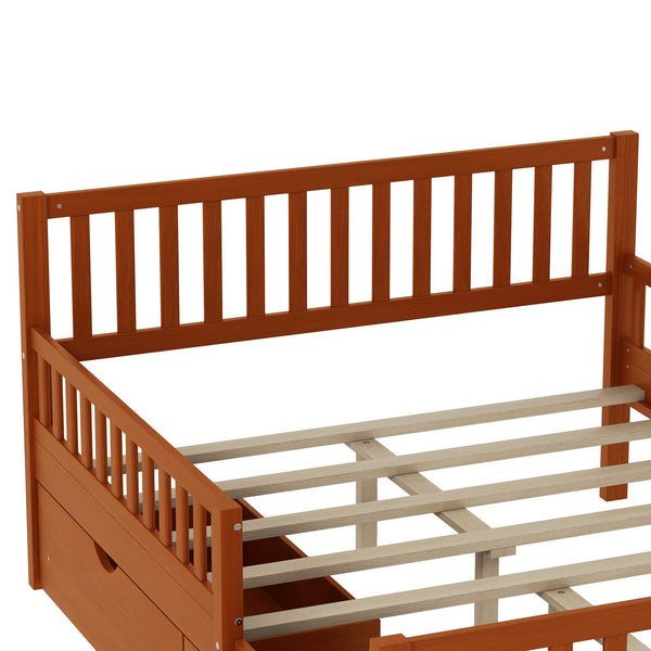 English Elm Full Wood Platform Bed with Headboard, Guardrails & Underbed Storage Drawers – Sturdy Pine Frame, 450LB Capacity Walnut 78.25 L x 18.5 W x 6 H N733P172700D