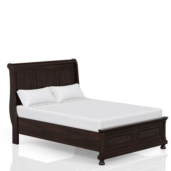 English Elm Dark Solid Wood Storage Bed with Cherry Finish, Two Under-Bed Drawers, Sturdy Transitional Design Dark Cherry King B2699S00008