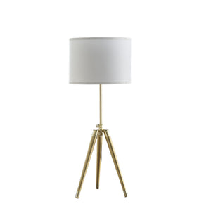 English Elm 35.5" Adjustable Mid-Century Brass/Gold Tripod Table Lamp with White Linen Shade, 25.75"-35.5" Height Adjustable B072P220158