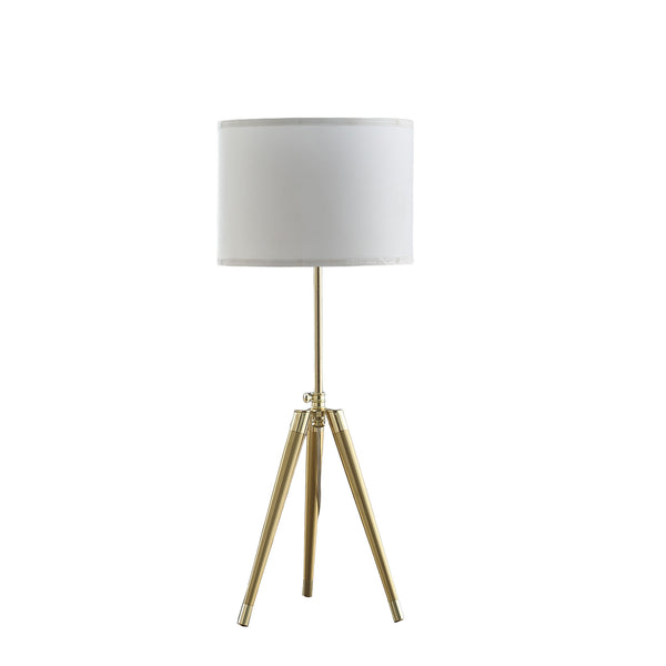 English Elm 35.5" Adjustable Mid-Century Brass/Gold Tripod Table Lamp with White Linen Shade, 25.75"-35.5" Height Adjustable B072P220158