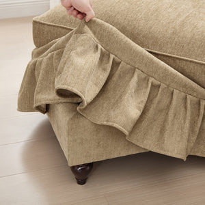 English Elm Elegant Mid Century Modular L-Shaped Sofa With Flared Arms, Movable Ottoman & Ruffle Skirts W3041S00345