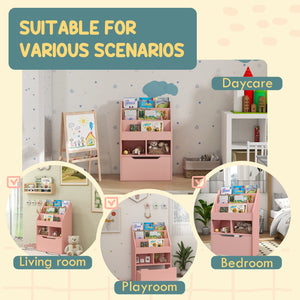 English Elm HOMCOM Kids Bookcase with Drawer & Anti-Tip Design, 3-Tier Shelf Organizer for Toys & Books Pink W2225P217324