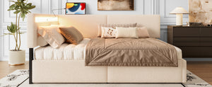 English Elm Twin Boucle Upholstered Bed with Cloud Headboard Storage Drawers and Led Lighting W1670P410466