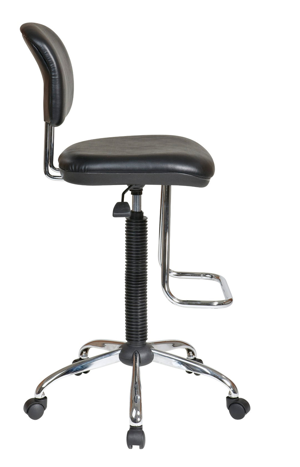 OSP Home Furnishings Chrome Ergonomic Stool with Vinyl Seat Adjustable Height Swivel and Teardrop Footrest Support DC420V-3