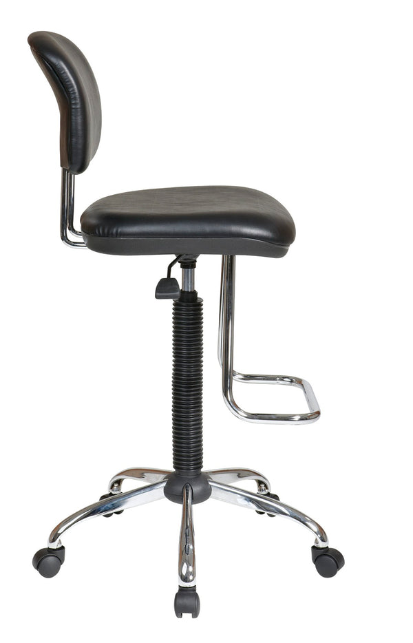 OSP Home Furnishings Chrome Ergonomic Stool with Vinyl Seat Adjustable Height Swivel and Teardrop Footrest Support DC420V-3