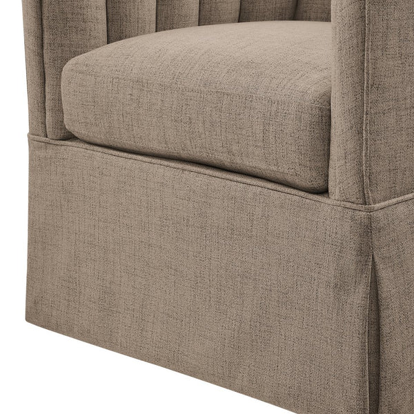 English Elm Solitude Skirted Swivel Accent Chair with Channel Tufting, Durable Polyester, 360° Metal Swivel, Plush Coil Seat Stone Gray B050P390593