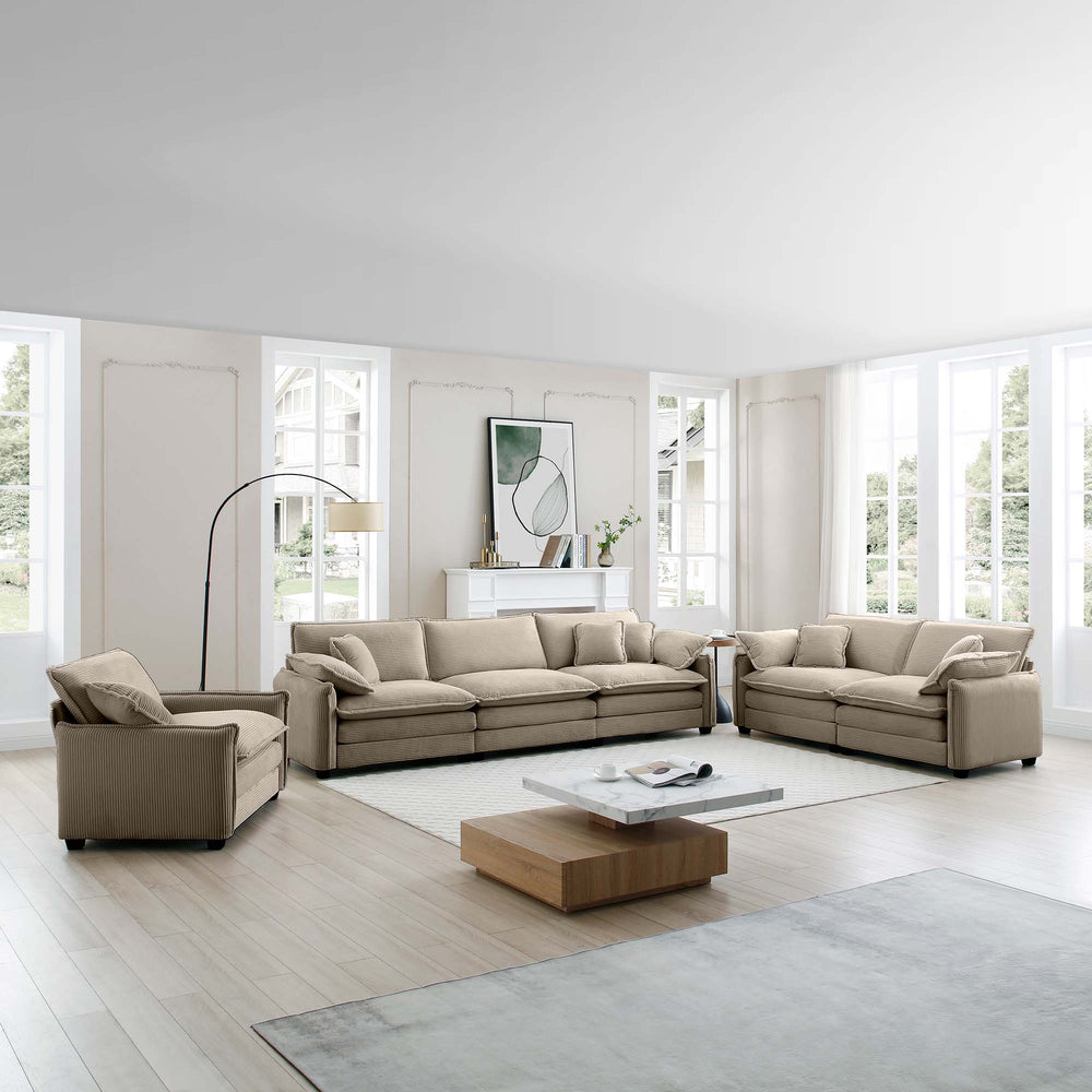 English Elm 3 Piece Oversized Sectional Sofa Set In Tan Corduroy - Comfortable Modular Design For Any Space W714S00707
