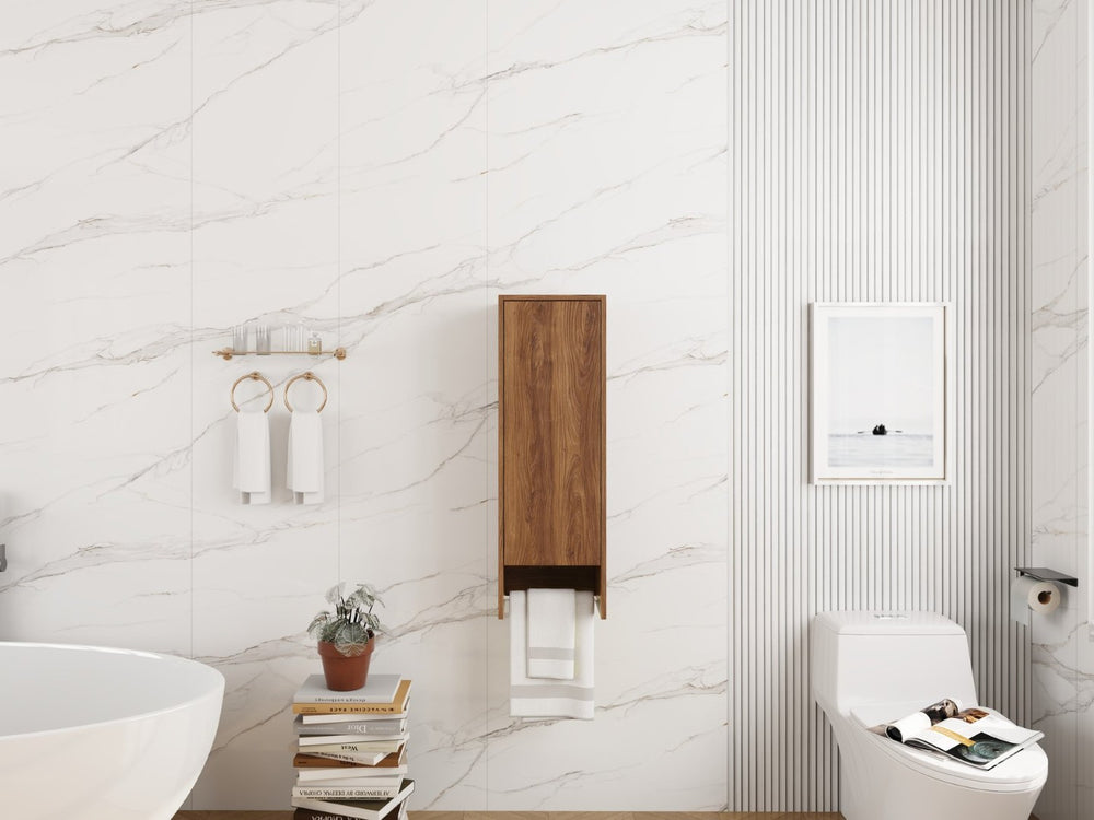 English Elm 12 Inch Wall Mounted Storage Cabinet Soft Close Door Ebony Wood Finish Bathroom W1972P457984