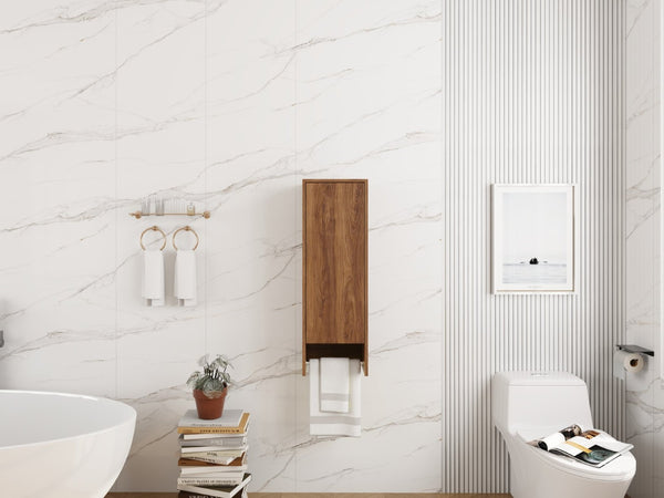 English Elm 12 Inch Wall Mounted Storage Cabinet Soft Close Door Ebony Wood Finish Bathroom W1972P457984