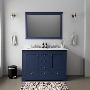 English Elm Navy Blue Double Bath Vanity 48"W x22"D with Cultured Marble Top, Soft-Close Drawers, 46" Mirrorriendly B2731S00730