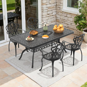 English Elm 5-piece Cast Aluminum Outdoor Dining Set with Ornate Relief Patterned Powder Coated Frame W1710S00589