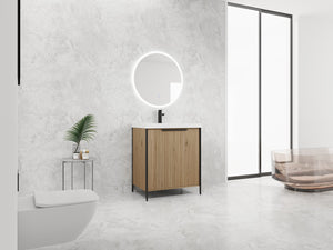 English Elm 30" Modern Freestanding Bathroom Vanity with Resin Sink, Soft-Close Doors, Adjustable Shelf, Durable Plywood Finish Light Coffee W999S00295