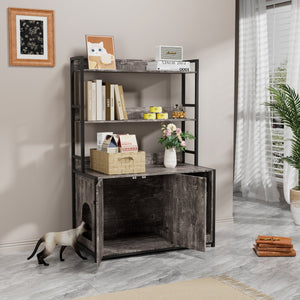 English Elm Large Cat Litter Box Enclosure with Shelf Storage, Dual Magnetic Doors, Sturdy MDF Wood Cabin with Scratch Pad and Hidden Washroom for Indoor Cats W578P303859
